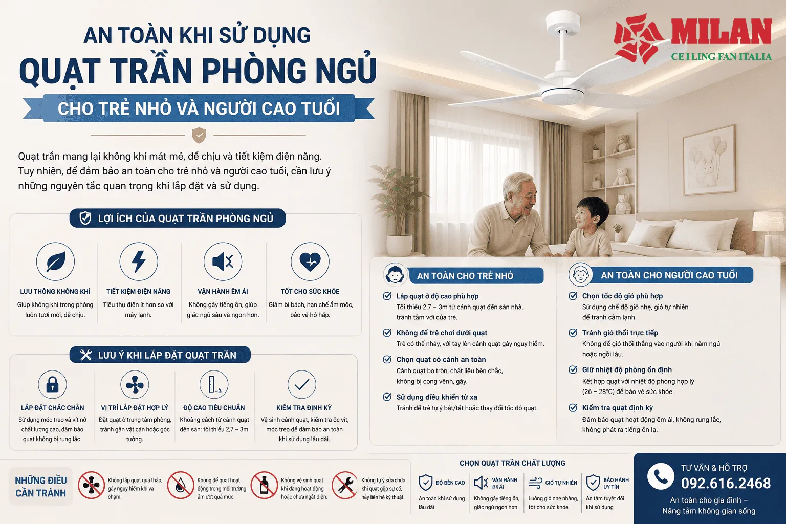 quạt trần phòng ngủ an toàn